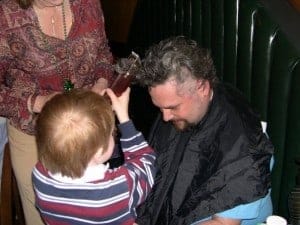 Andy shaving my head - 2004