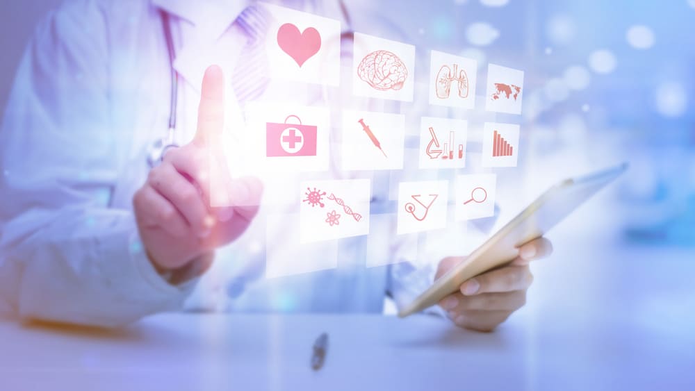 Close up of Doctor is showing medical analytics data, Medical technology concept