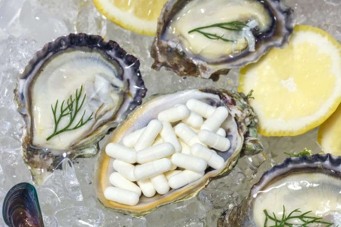 Zinc capsule supplementary food oyster seafood lemon dill fresh mussel
