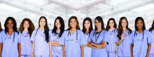 Large group of nurses together in the hospital