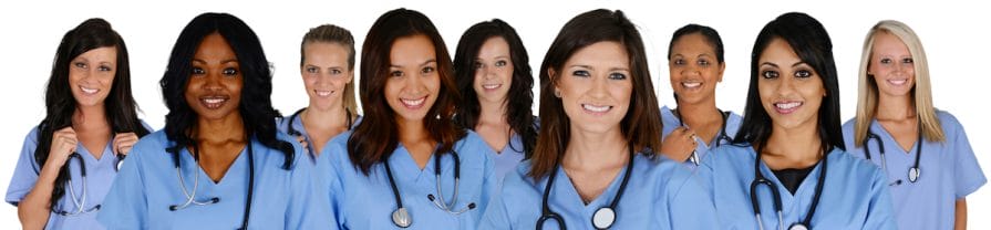 Group of nurses set on a white background